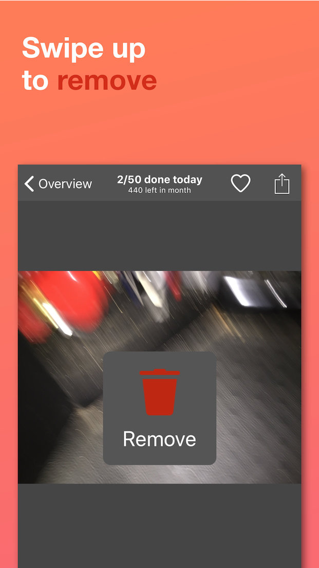 Screenshot showing how to mark an image as remove by swiping up